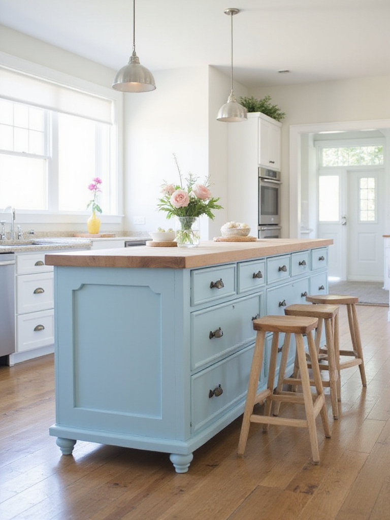 Repurposed vintage dresser transformed into a stylish and functional kitchen island.