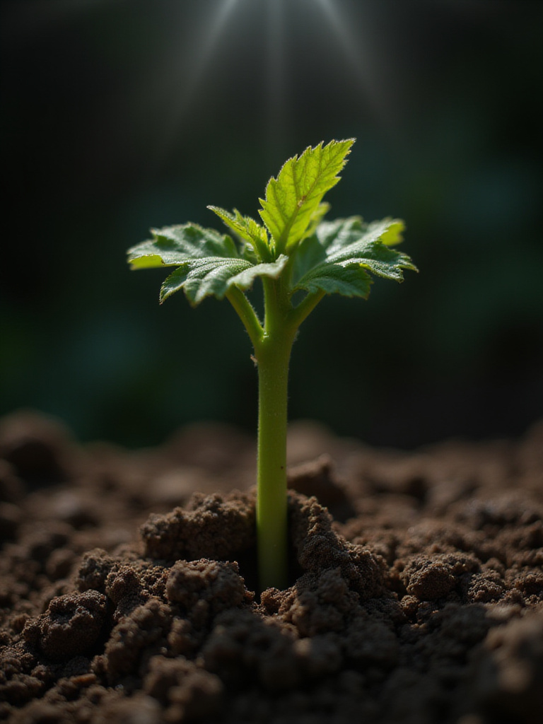 Close-up of a struggling seedling in dry, compacted soil, representing common gardening mistakes.