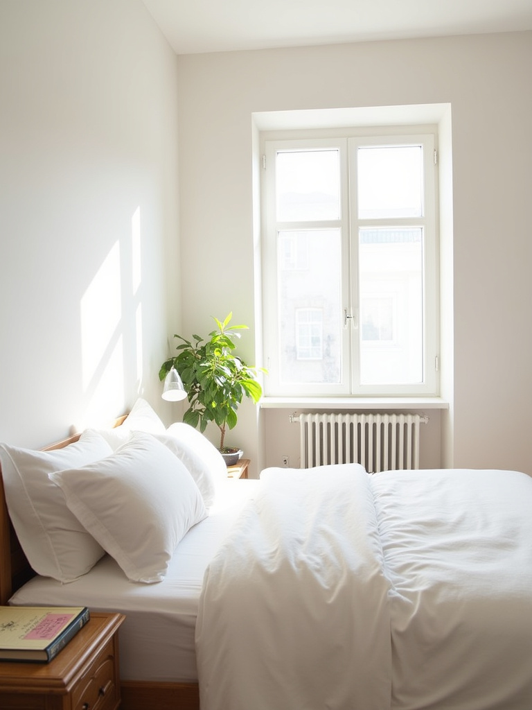 Serene and decluttered apartment bedroom with minimalist design