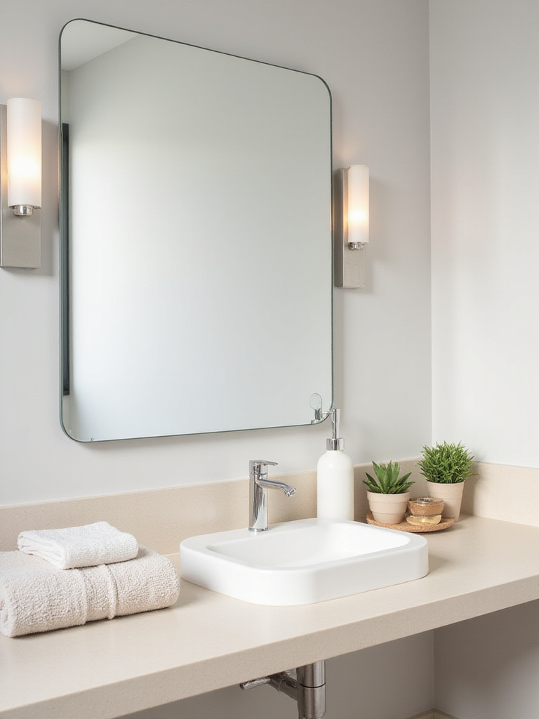 Clean and minimalist bathroom countertop with essential items for a spacious feel