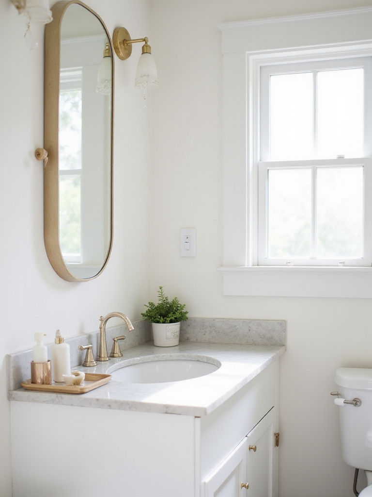 Clean and decluttered small bathroom countertop with minimal accessories