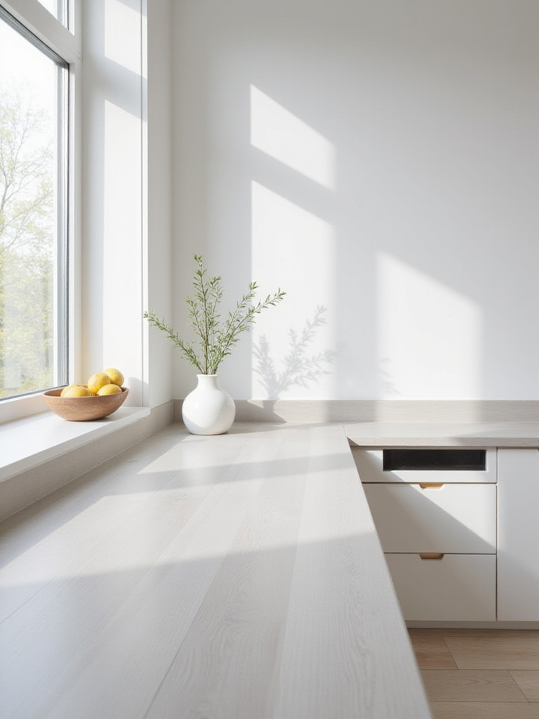 Bright Scandinavian kitchen with clean, uncluttered countertops