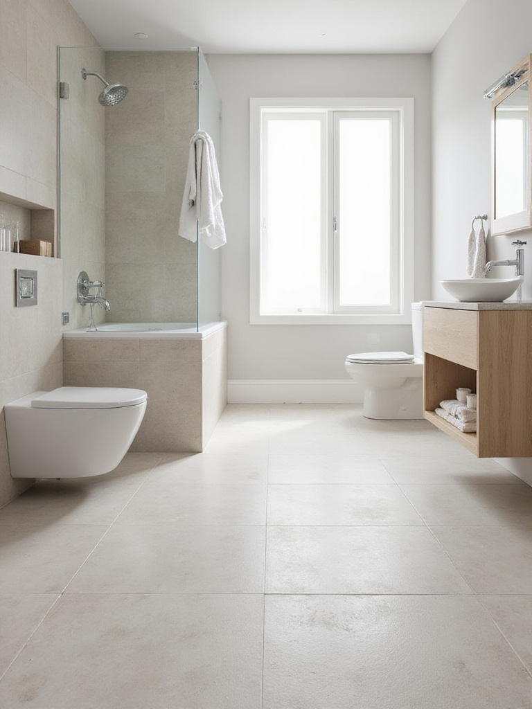 Durable porcelain bathroom floor tiles in a modern bathroom setting.