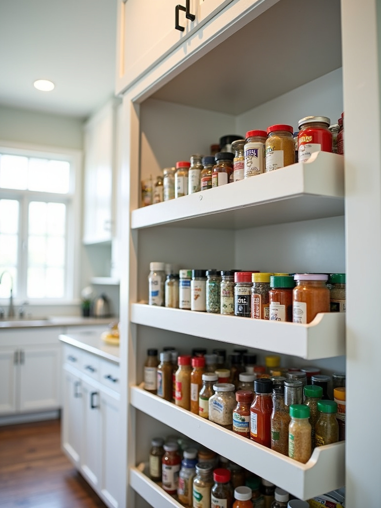 Tiered can and spice organizers maximizing pantry space