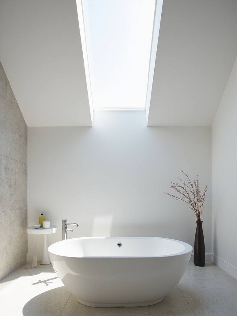 Bathroom interior with large skylight providing natural light