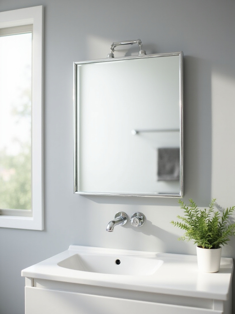 Adjustable tilting mirror in a modern bathroom