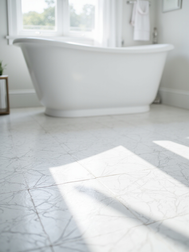 Modern bathroom with geometric patterned tile floor