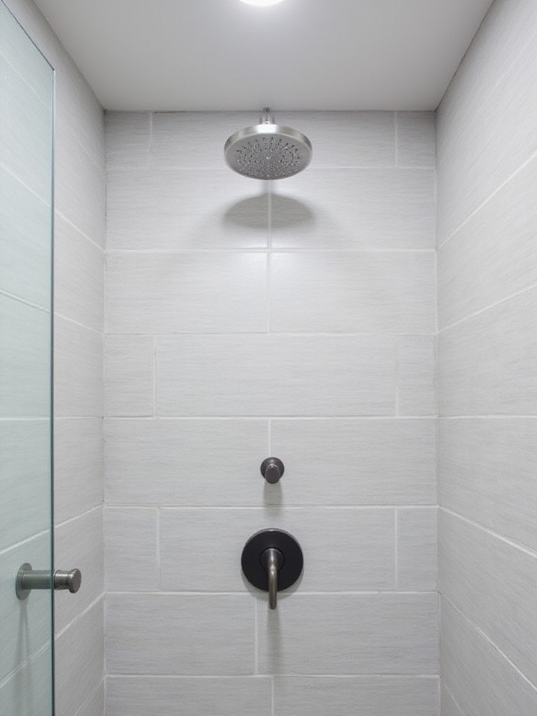 Various shower fixture finishes in a modern bathroom shower area