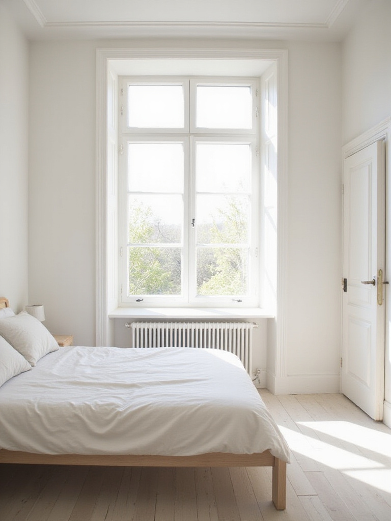 Small bedroom with light-colored walls and furniture, maximizing space and creating an airy feel.