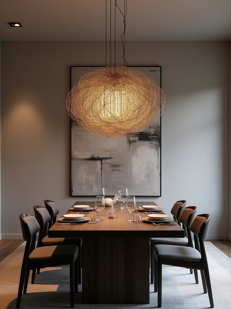 Modern dining room with statement brass pendant light