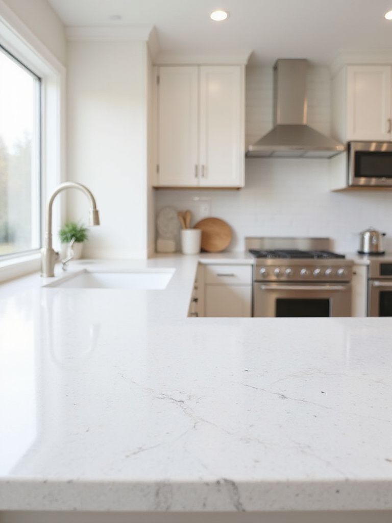 Light quartz countertops in a modern kitchen