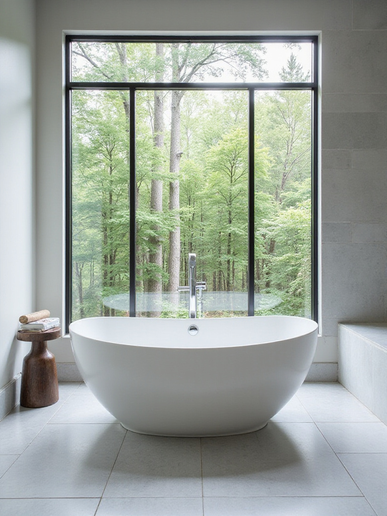 Modern bathroom with a white freestanding bathtub as a focal point