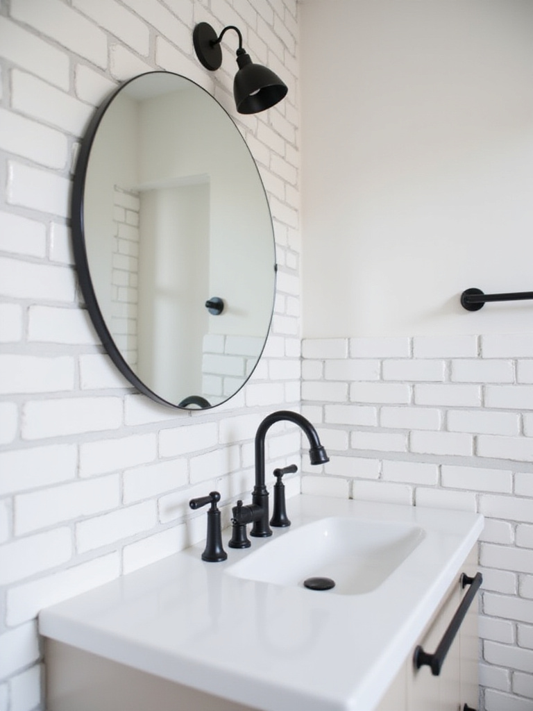 Modern bathroom with white subway tile and matte black fixtures