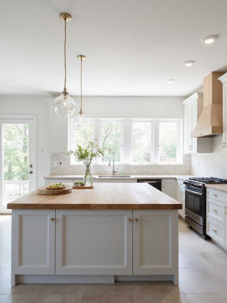 Modern kitchen with budget-friendly laminate and butcher block countertops