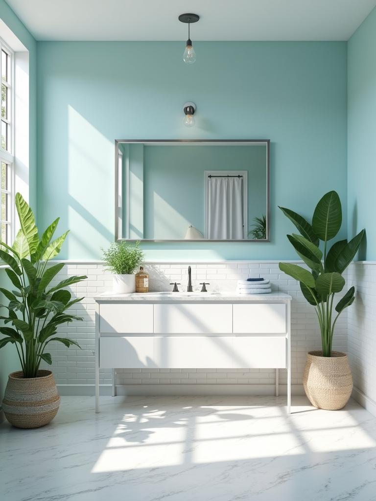 Light blue bathroom paint creating a calming and spa-like atmosphere