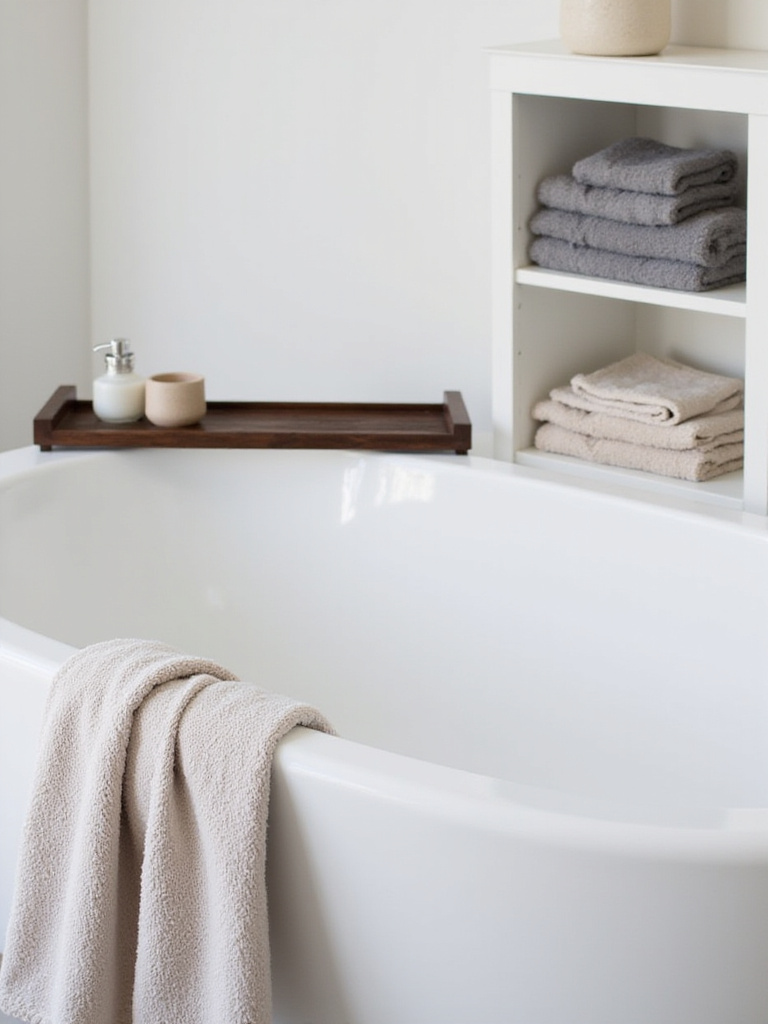 Plush Turkish towels neatly stacked in a modern spa-like bathroom.