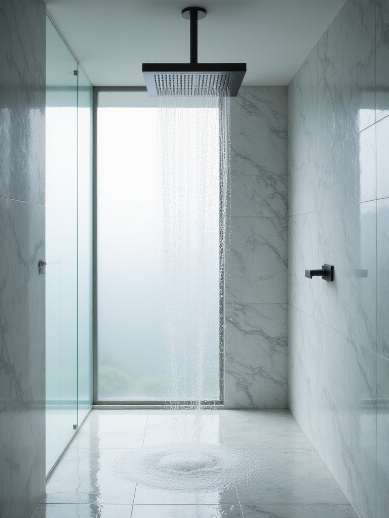 Luxurious bathroom shower with rainfall shower head