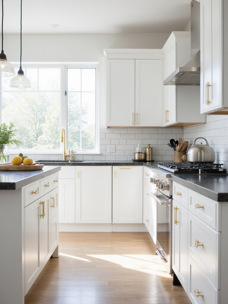 Beautiful kitchen with refaced white shaker cabinets and granite countertops.