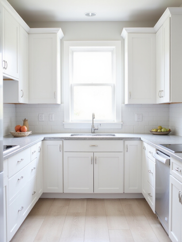 Small white kitchen cabinets maximizing light and space