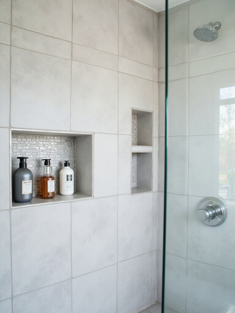 Modern shower with a built-in tile shower niche for stylish storage