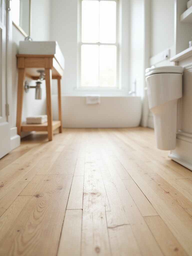 Bathroom featuring light-toned strand-woven bamboo flooring for a sustainable and stylish design.
