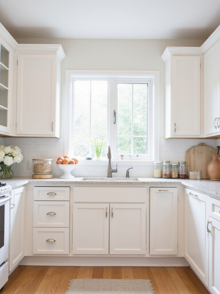Bright, sustainable white kitchen with FSC-certified wood and bamboo cabinets.