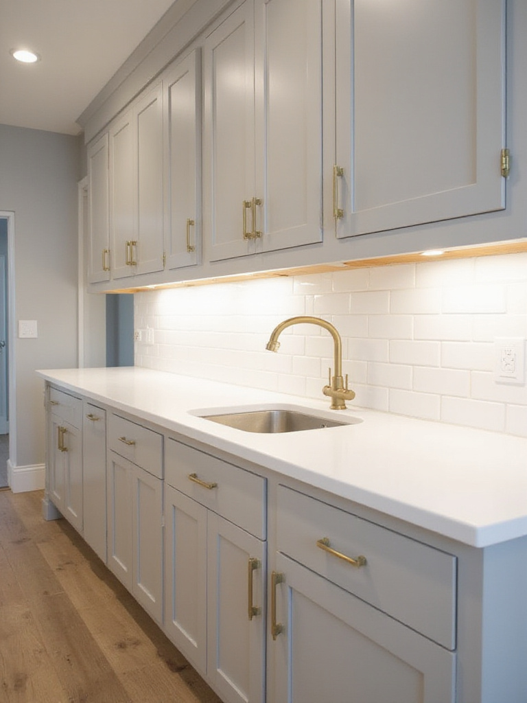 Modern kitchen cabinets with brushed gold hardware