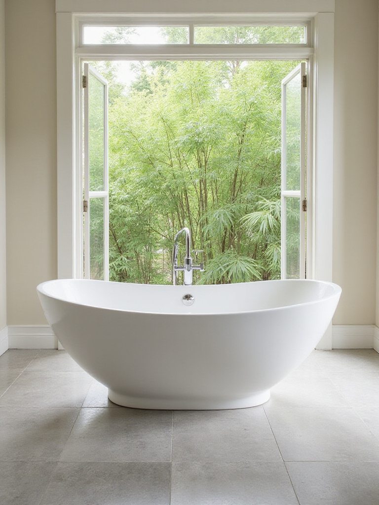 Modern classic freestanding tub in a serene bathroom setting.