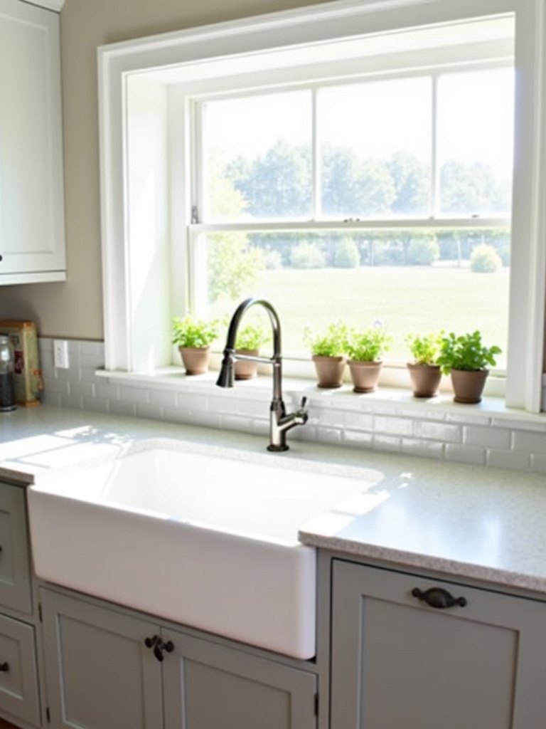Elegant white farmhouse sink in a modern farmhouse kitchen.