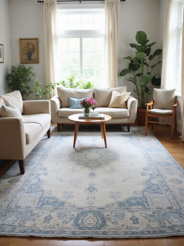 Vintage Persian rug in a modern living room setting