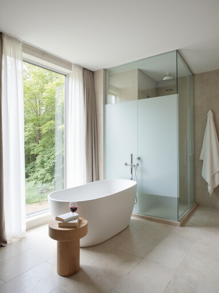 Spa-like bathroom with soaking tub and natural light