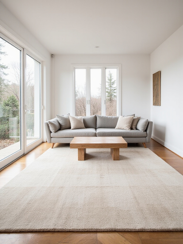 Light beige wool rug in a modern living room