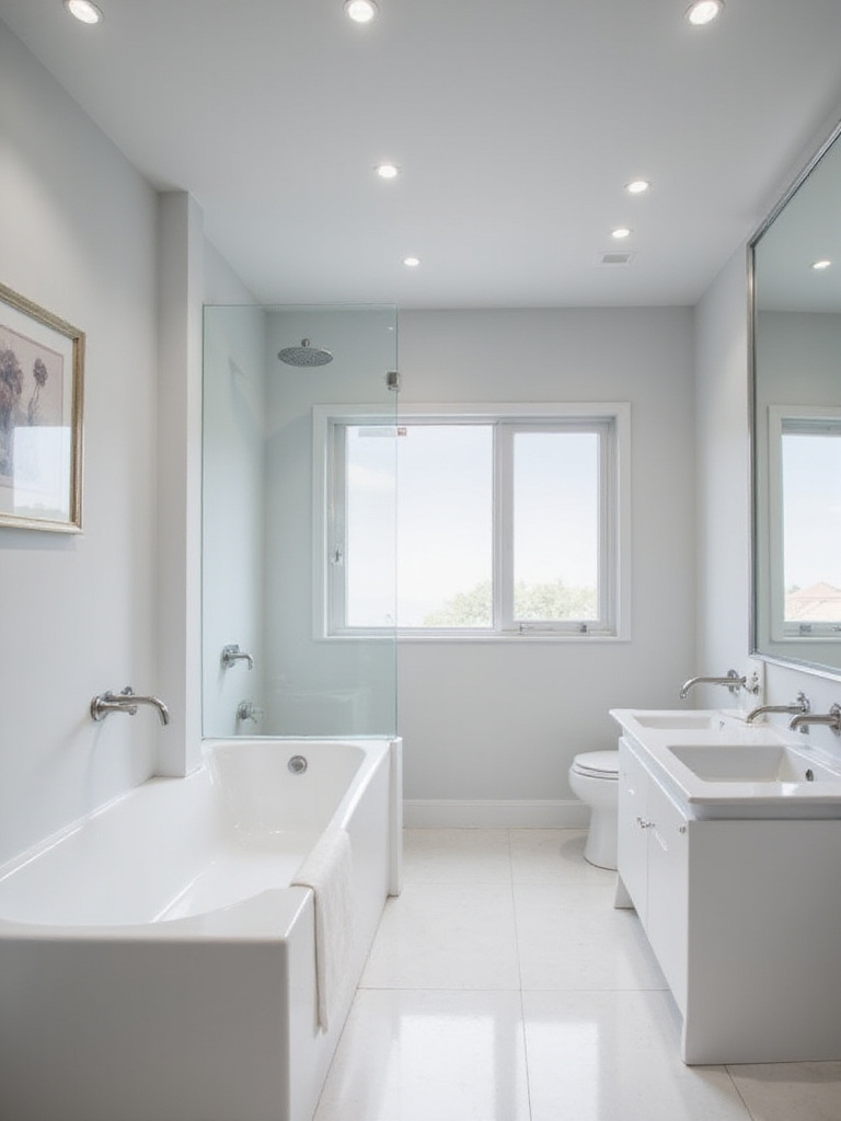 Small bathroom featuring recessed LED lighting for a seamless, space-saving look.