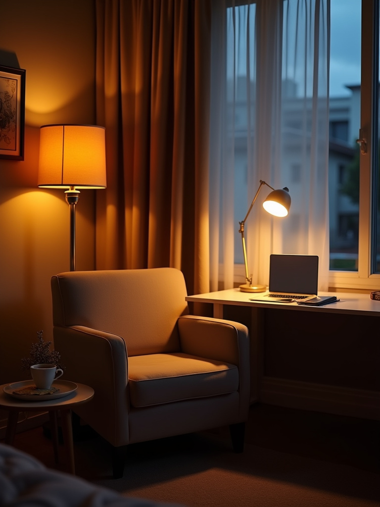 Living room showcasing the difference between warm and cool light temperatures.