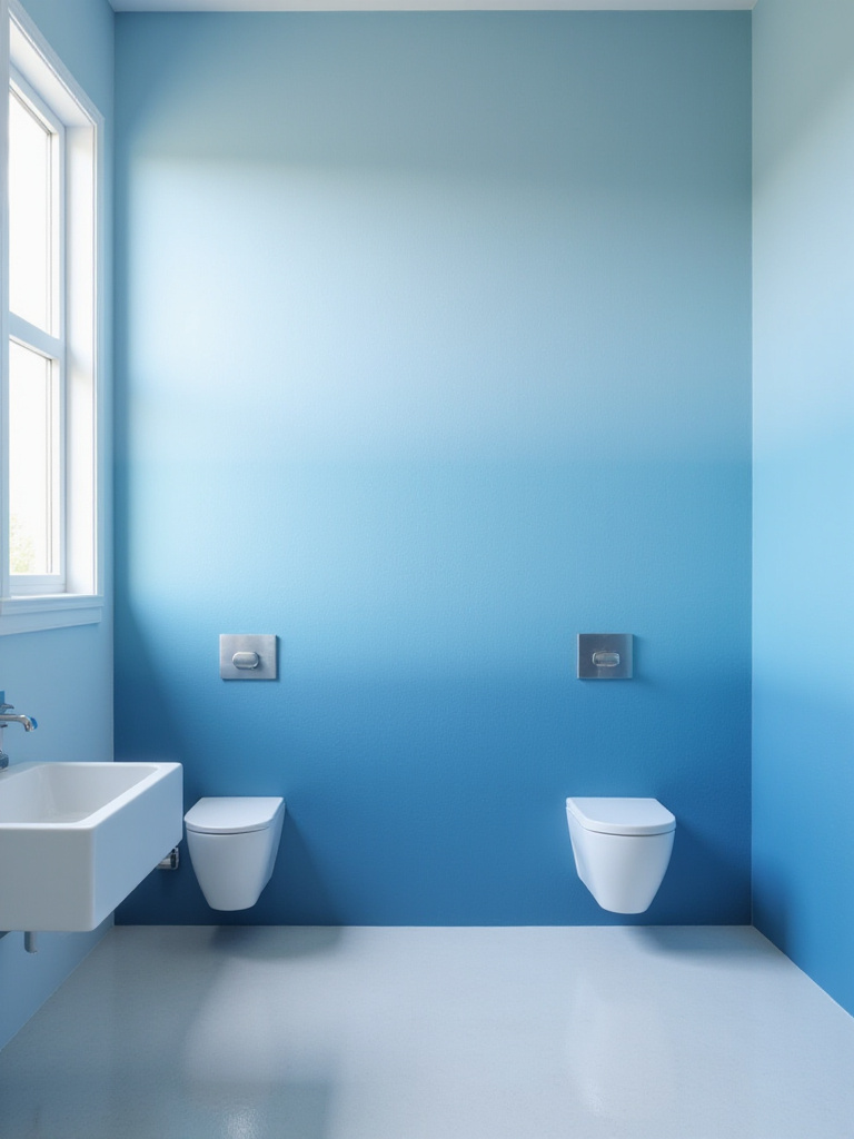 Blue ombre wall in modern bathroom