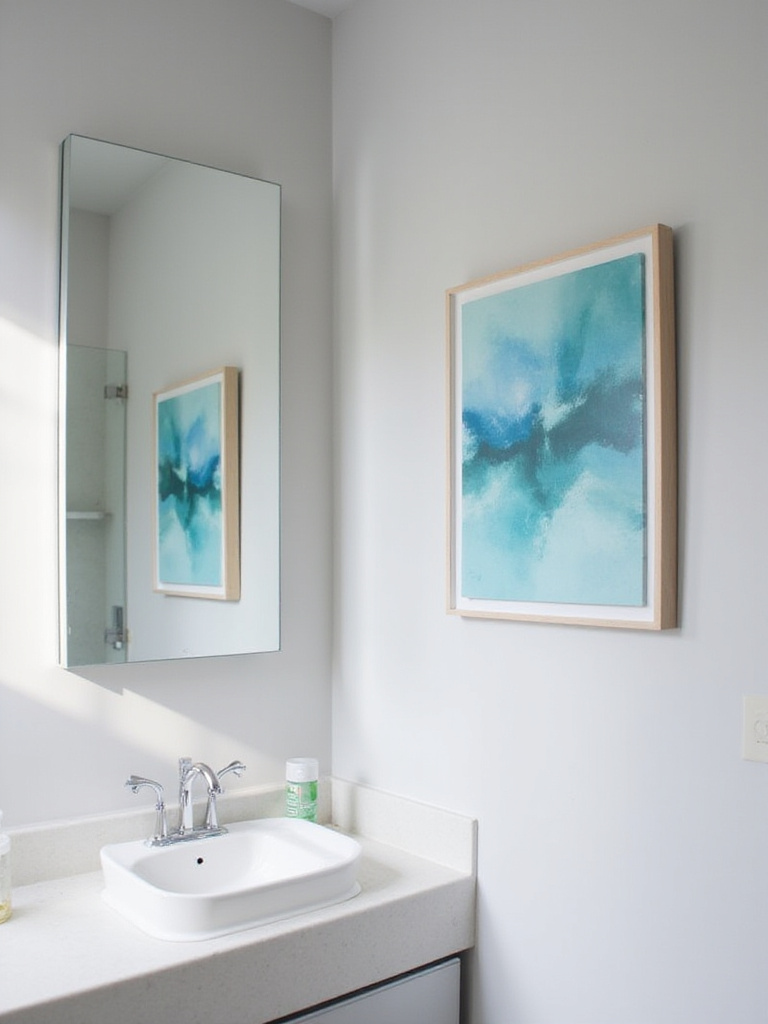 Modern bathroom with abstract wall art