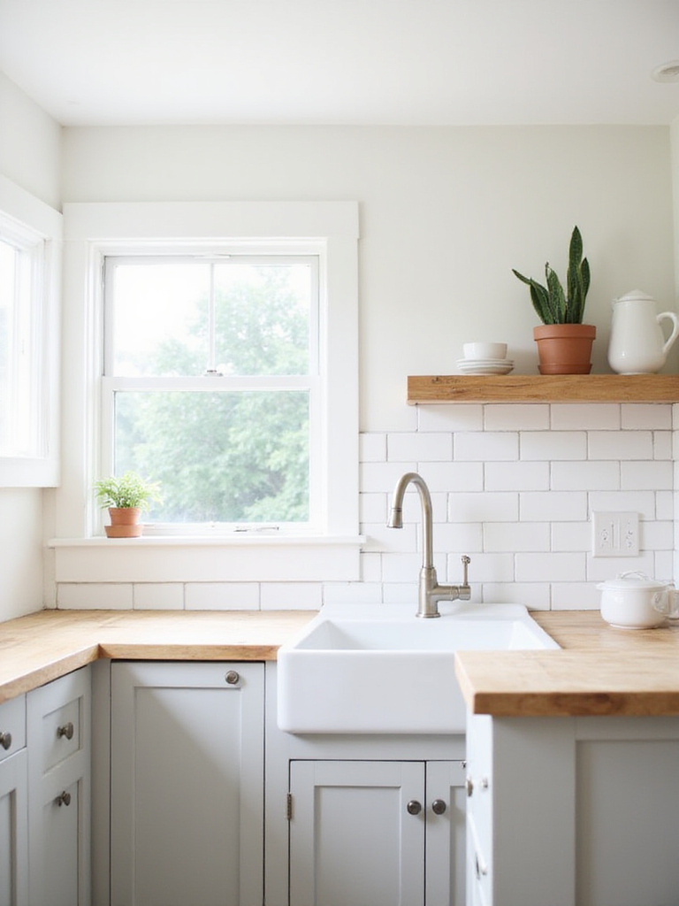 White fireclay farmhouse sink in a modern farmhouse kitchen.