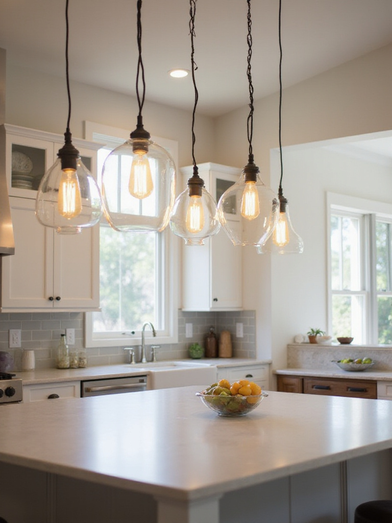 Modern kitchen with statement pendant lights above the island