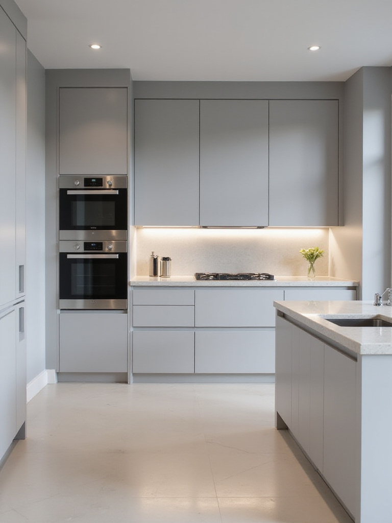 Modern kitchen with sleek, handleless cabinets.