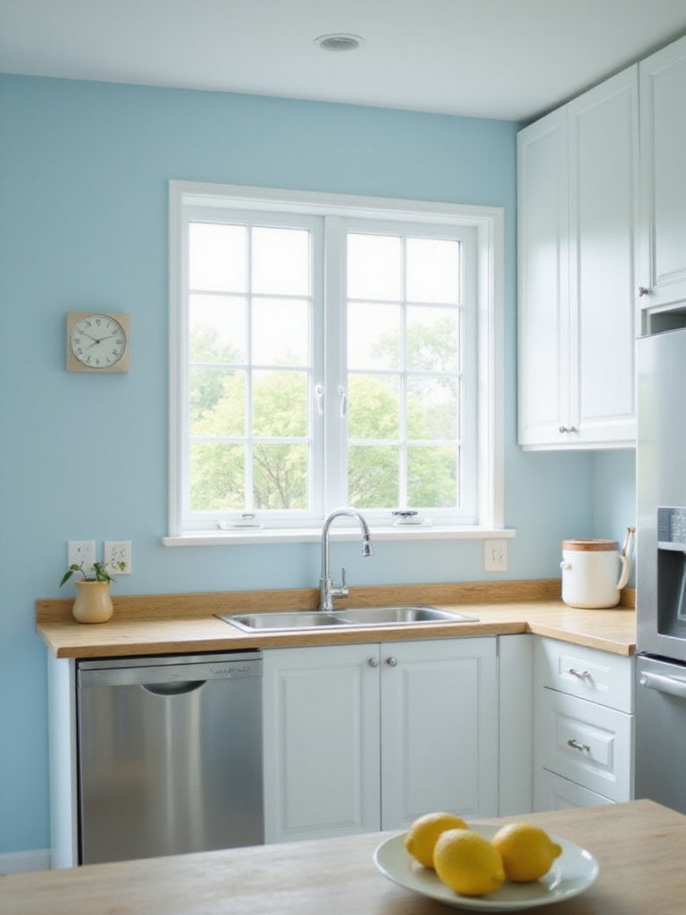 Affordable kitchen makeover with freshly painted blue walls