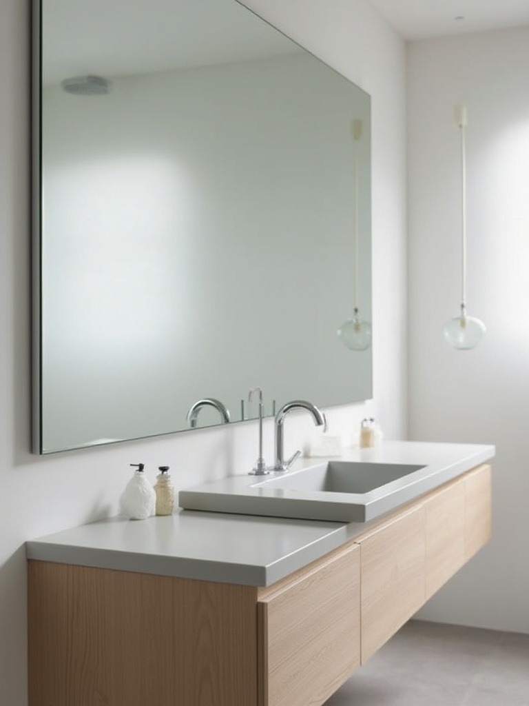 Minimalist bathroom with integrated sink and floating vanity