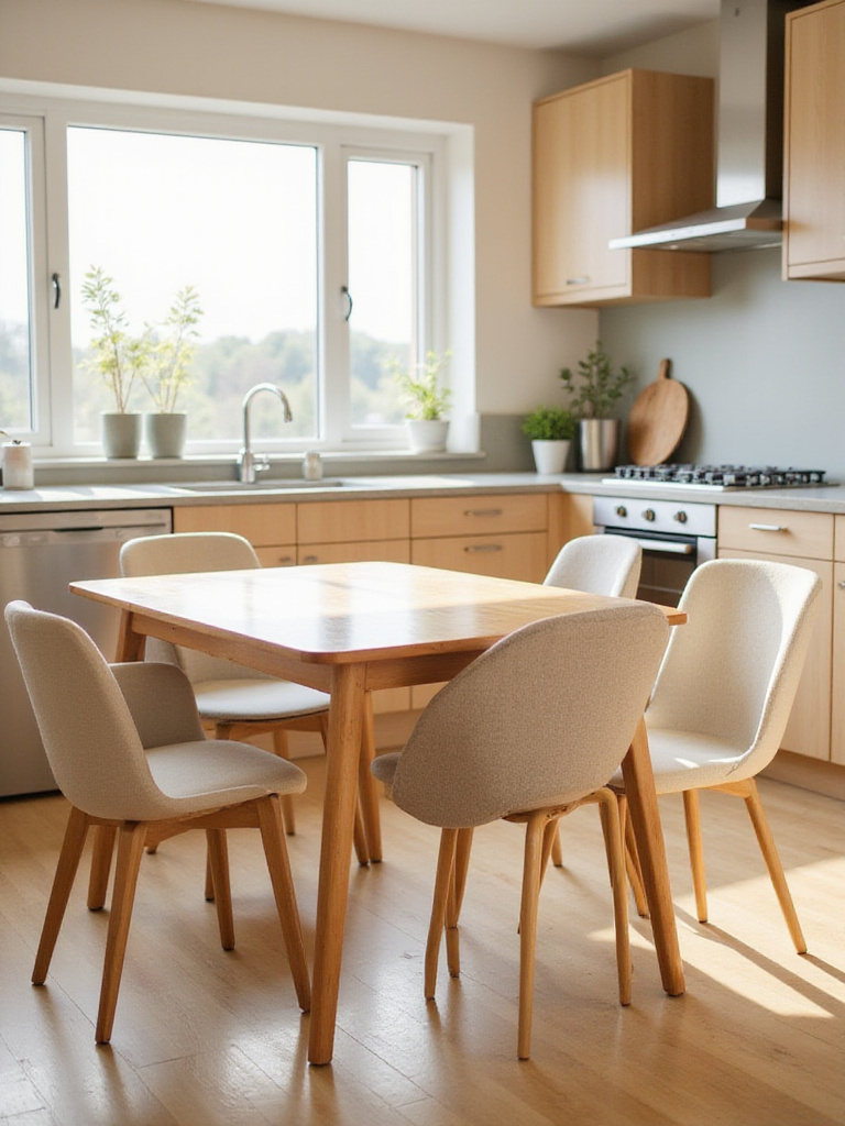 Comfortable and stylish dining chairs surrounding a kitchen table.