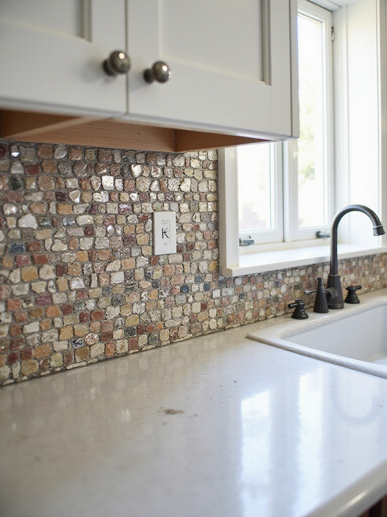 Intricate mosaic tiles as a kitchen backsplash with white cabinets