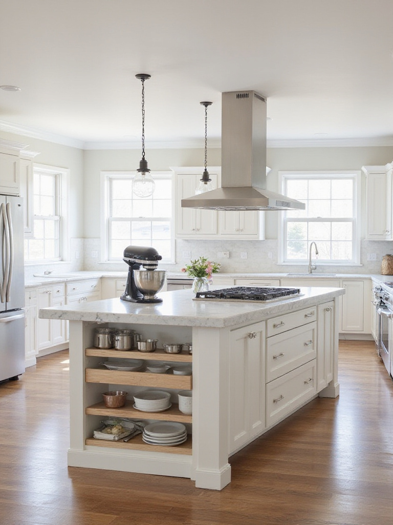 Kitchen featuring a dedicated baking station with marble countertop and ample storage.