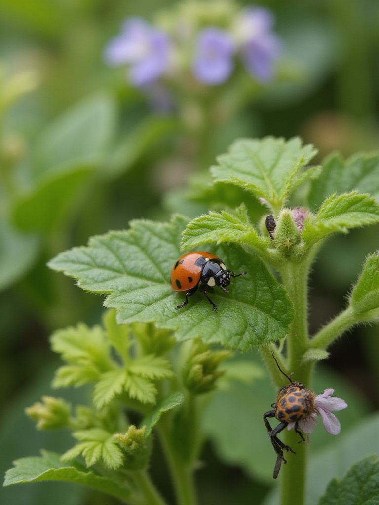 A ladybug on a plant, symbolizing natural pest control and a healthy garden ecosystem.