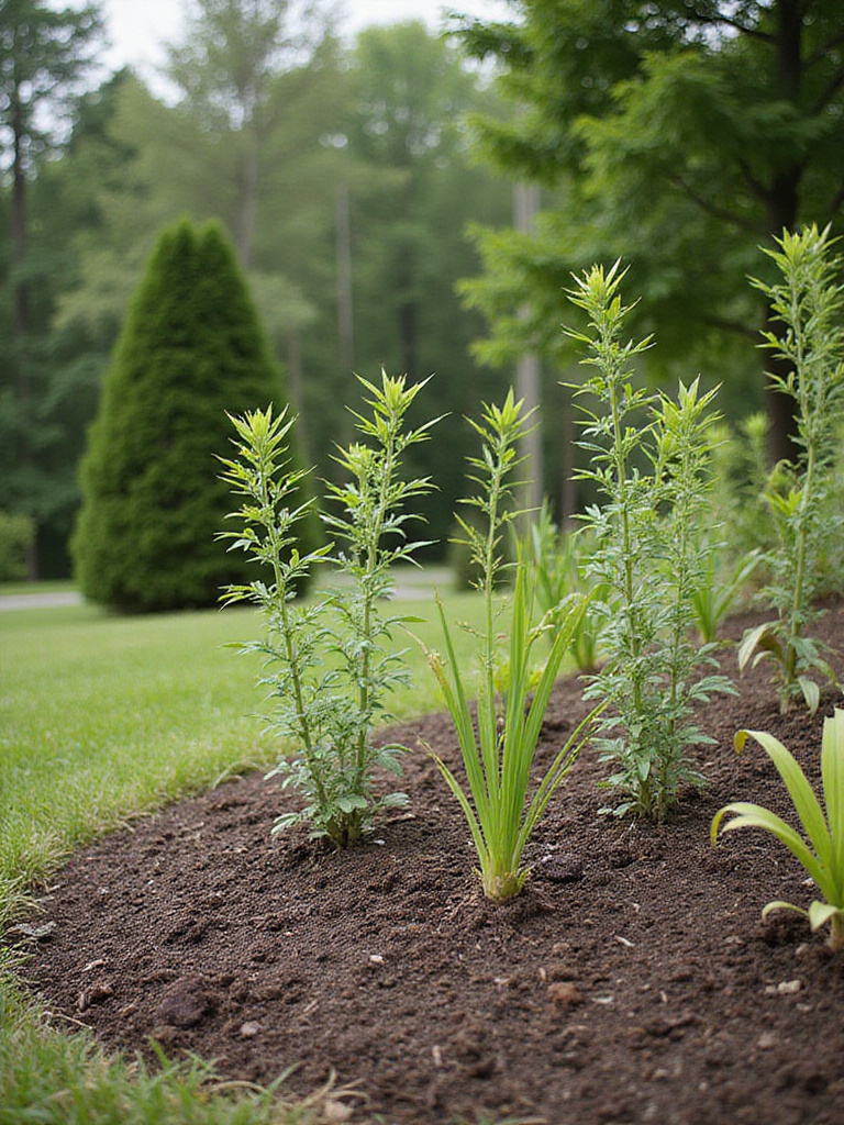 Comparison showing different ways to start a garden: planting from seeds versus using purchased potted plants (starts).