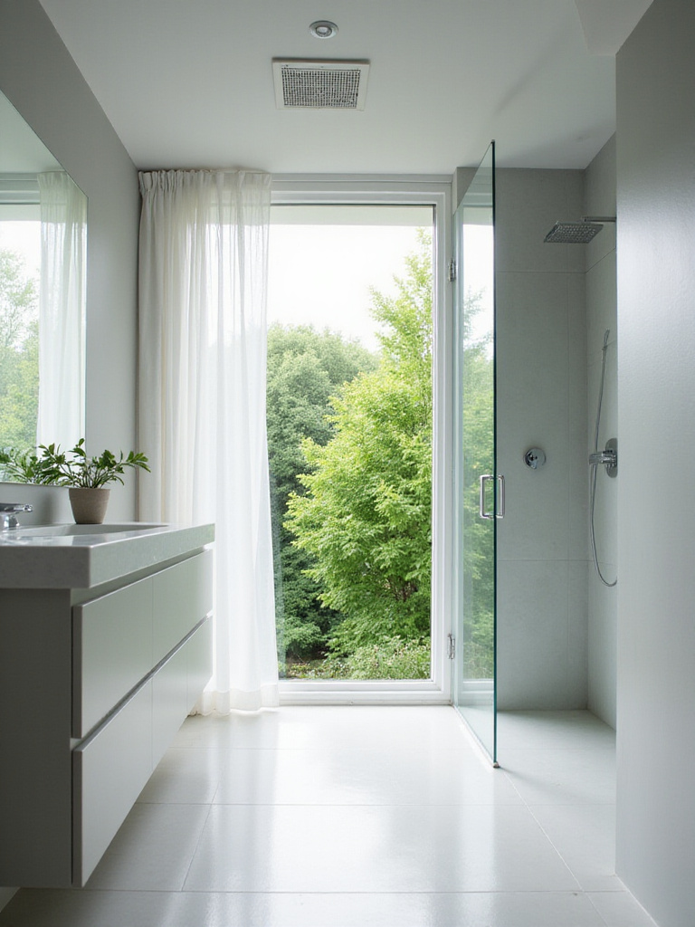 Minimalist bathroom with window open for ventilation