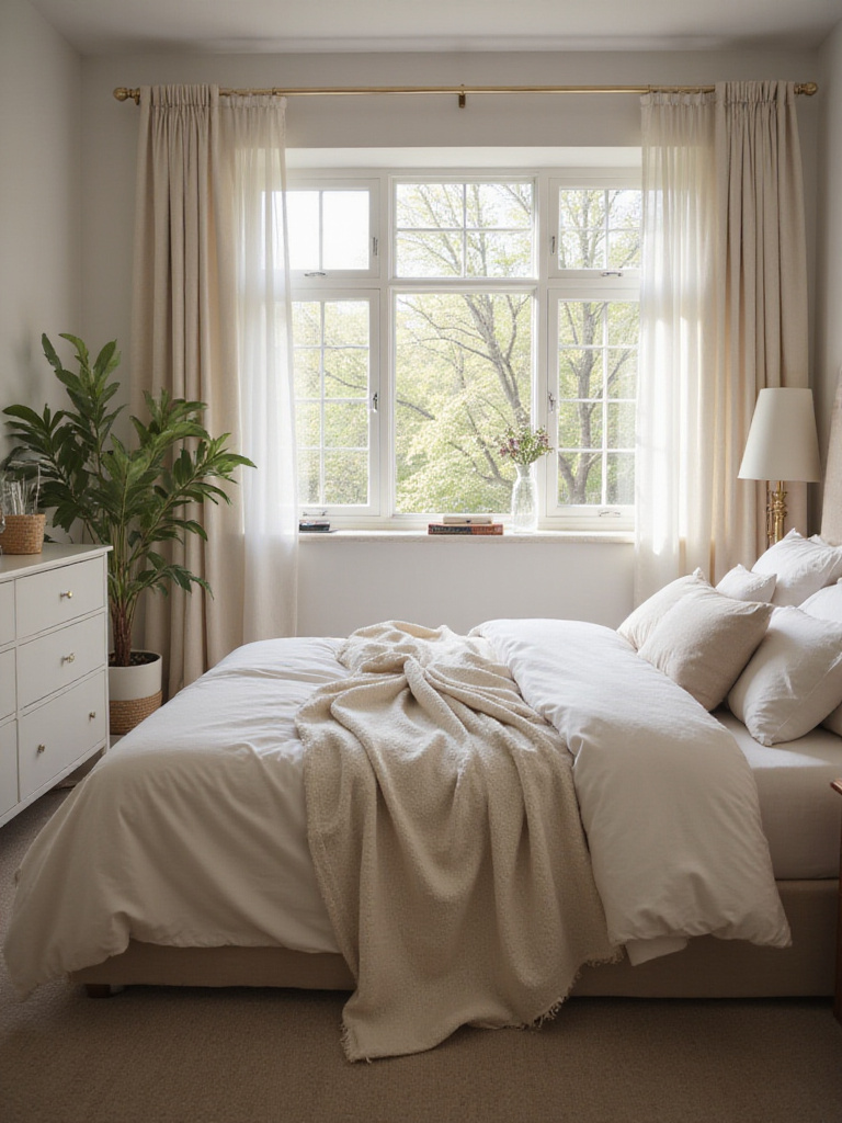 A calm and organized bedroom with a neatly made bed, clear surfaces, and put-away items, illustrating the benefits of a daily tidy-up routine.