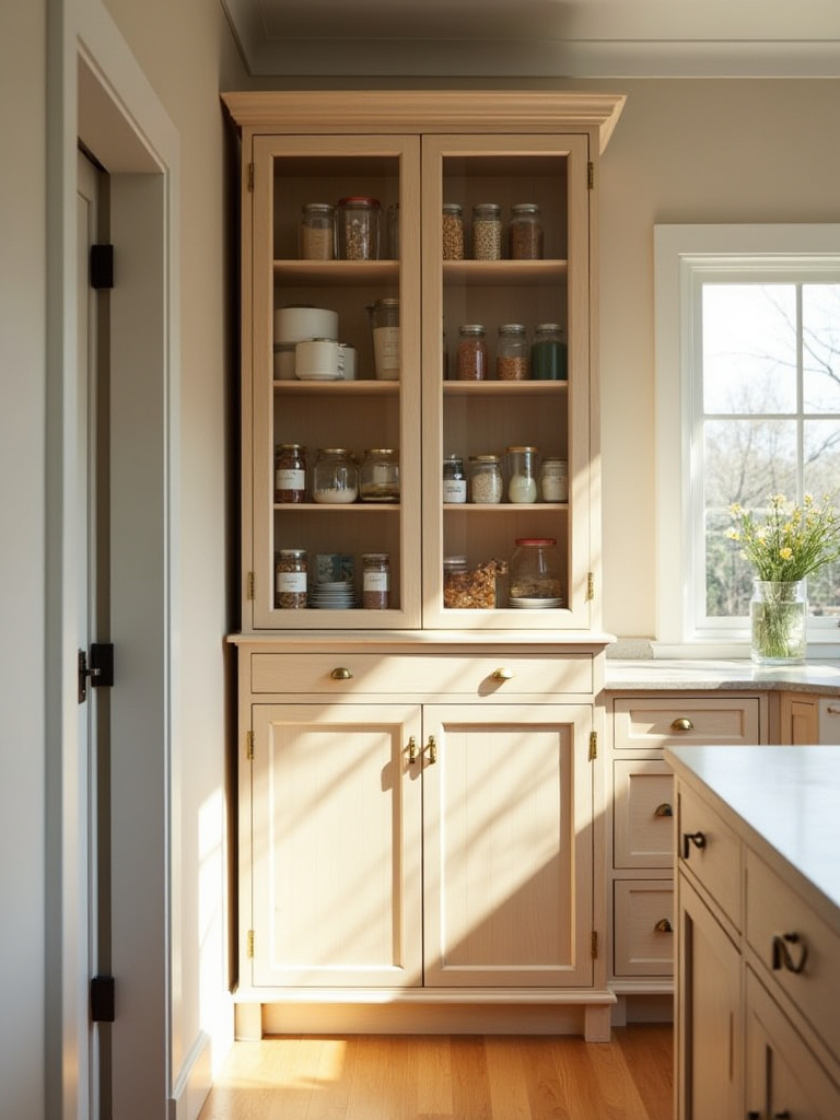 Freestanding pantry cabinet in a modern kitchen, maximizing storage space