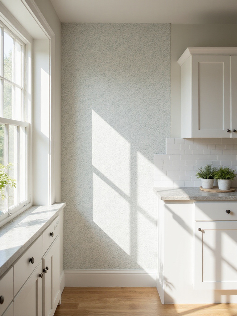 Modern kitchen wall decorated with vibrant peel and stick wallpaper.